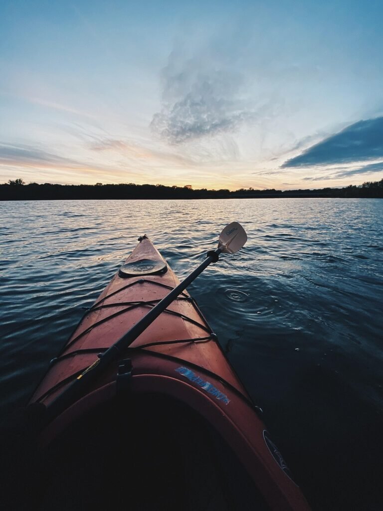 kayak, nature, boat, paddle, kayaking, lake, sunset, island, tranquil, sport, relax